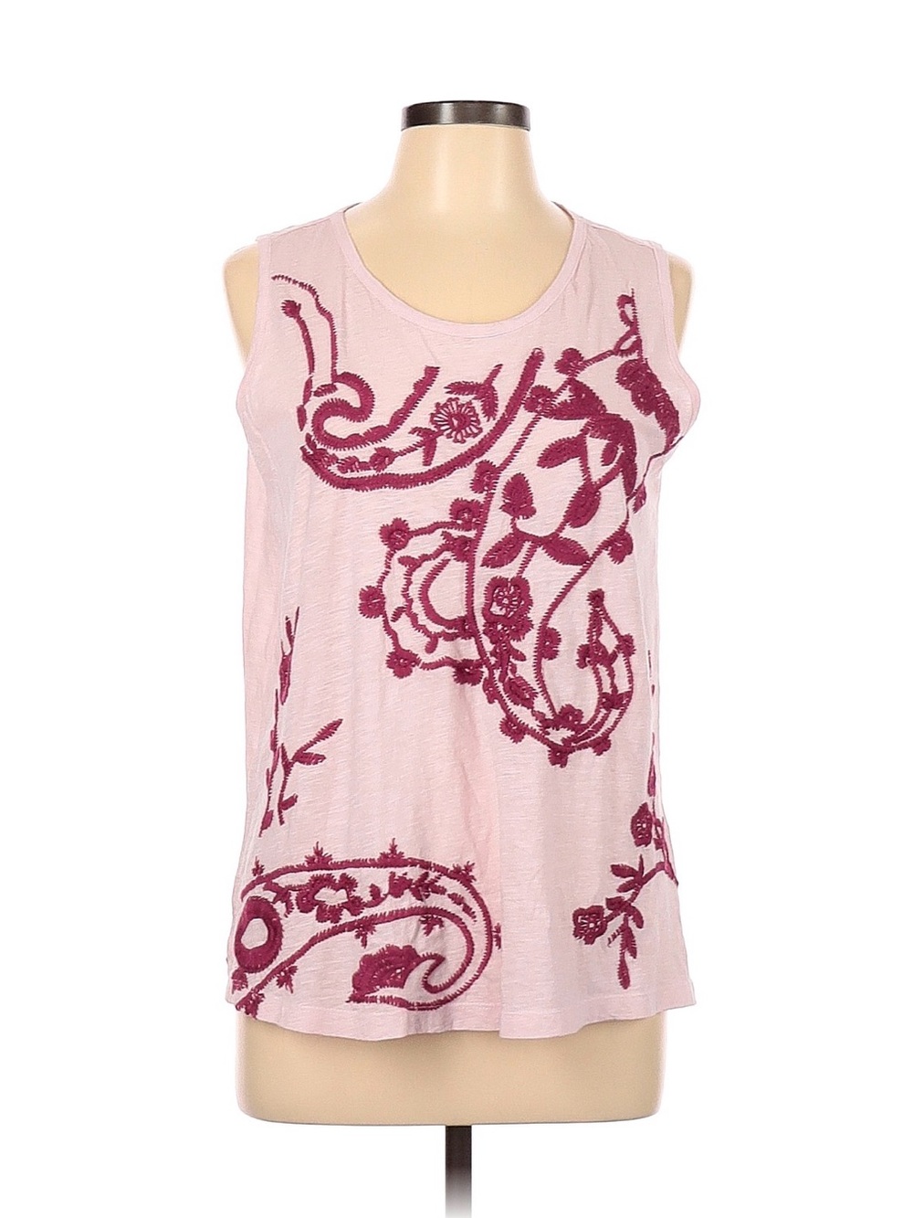 Embroidered Pink Scoop Neck Tank Top